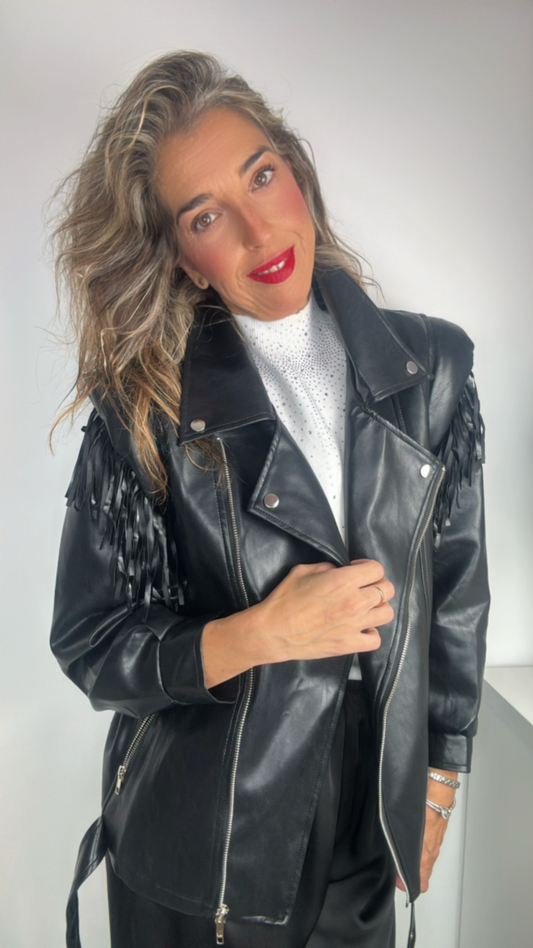 Cazadora Biker flecos