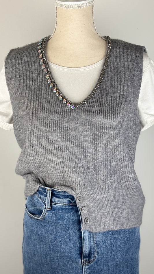 Chaleco punto joya gris