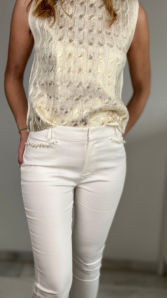 Chaleco ochos blanco/dorado