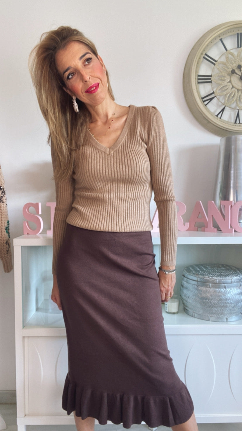 Falda punto marrón