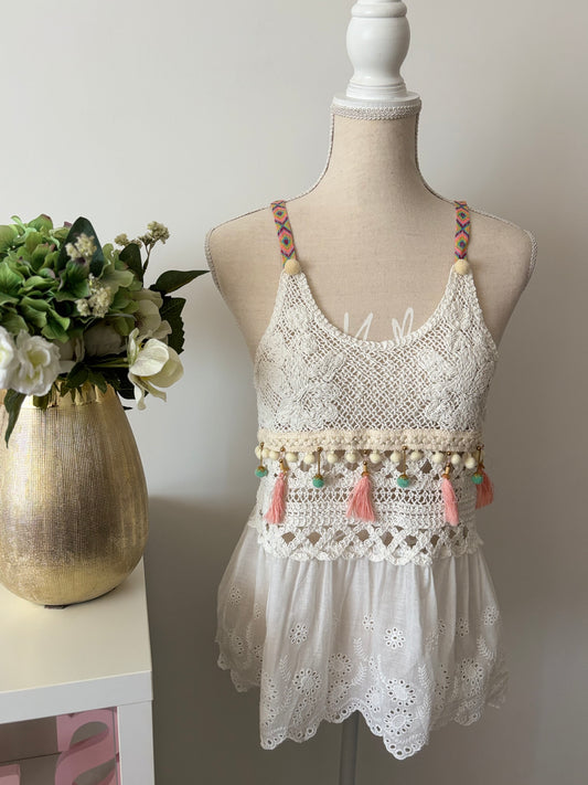 Top boho blanco