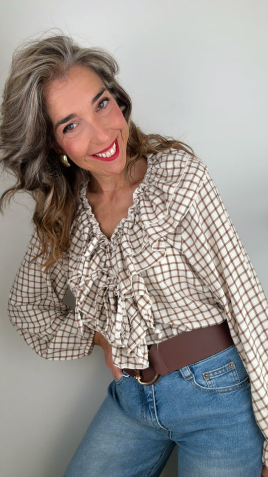 Blusa cuadros marrón
