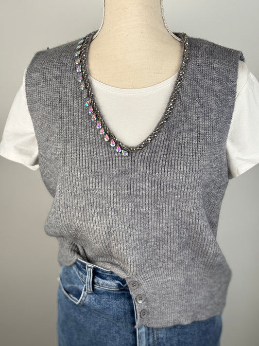 Chaleco punto joya gris