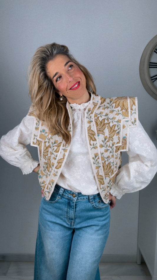 Chaleco Venus mostaza y azul