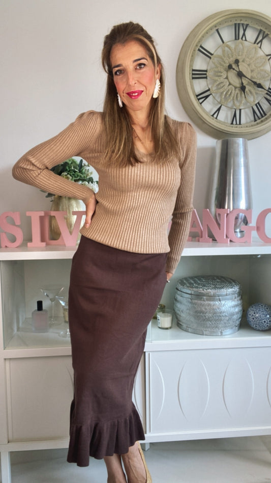 Falda punto marrón