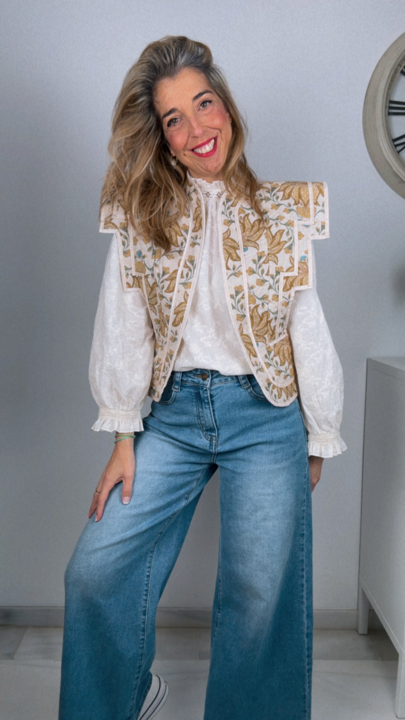 Chaleco Venus mostaza y azul