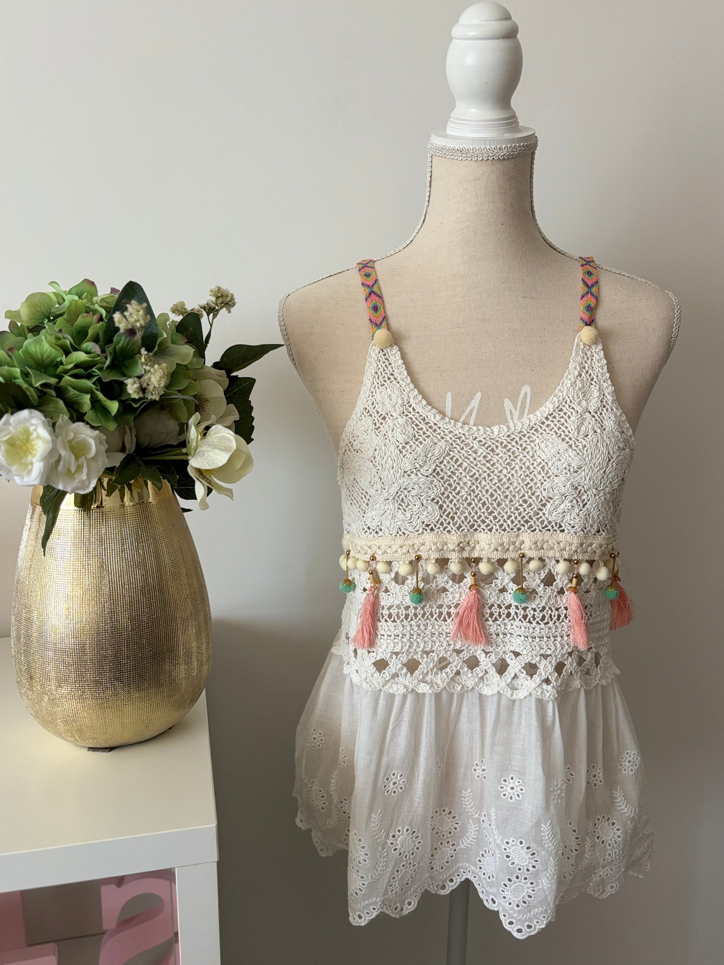 Top boho blanco