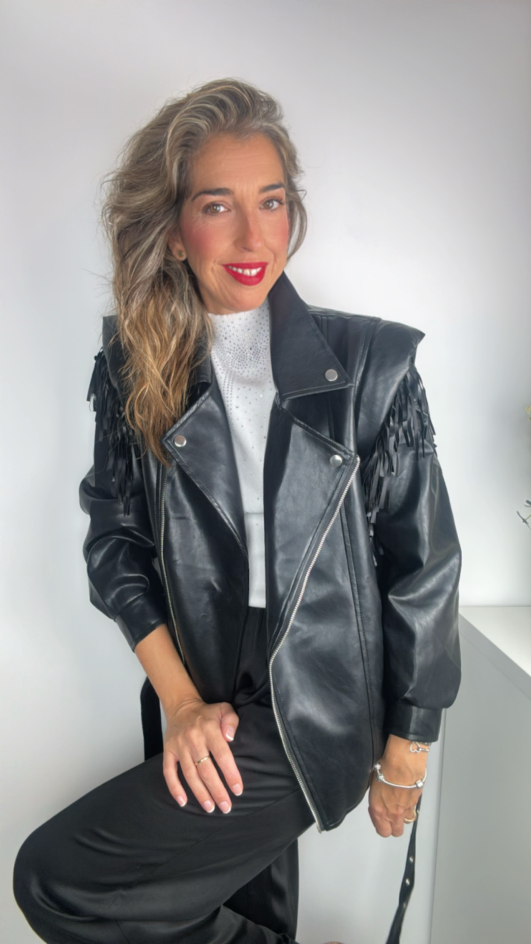 Cazadora Biker flecos