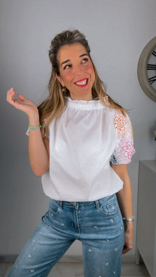 Blusa manga globo multicolor