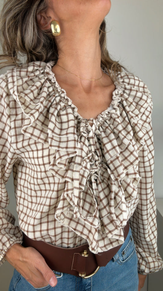 Blusa cuadros marrón