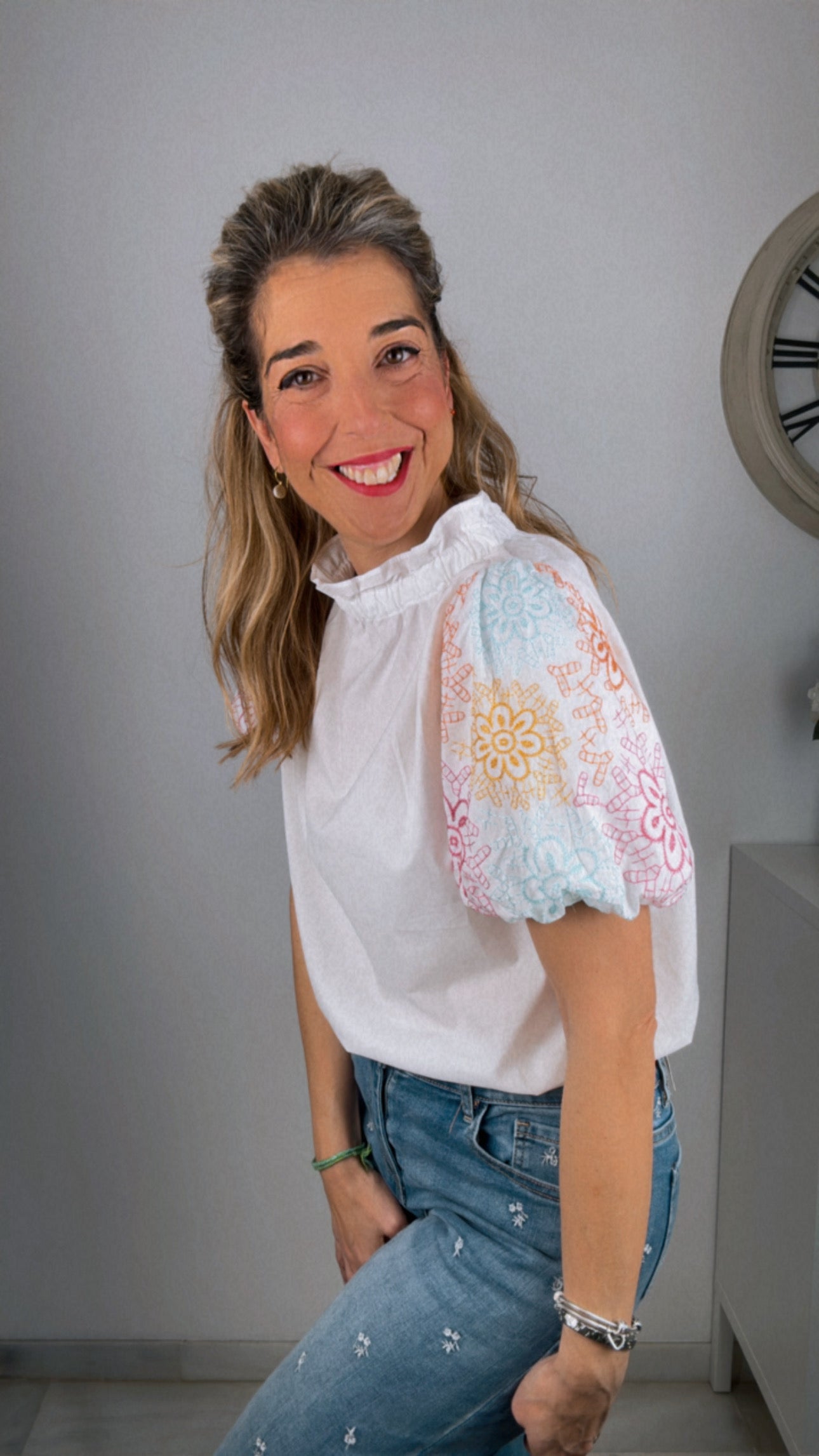 Blusa manga globo multicolor