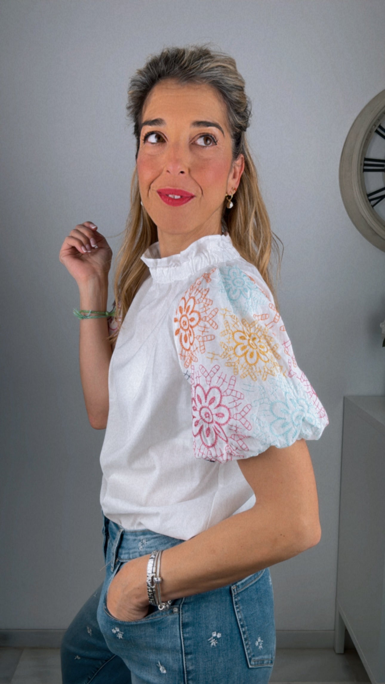 Blusa manga globo multicolor