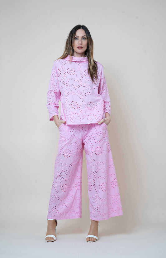 Pantalón bordado inglés rosa