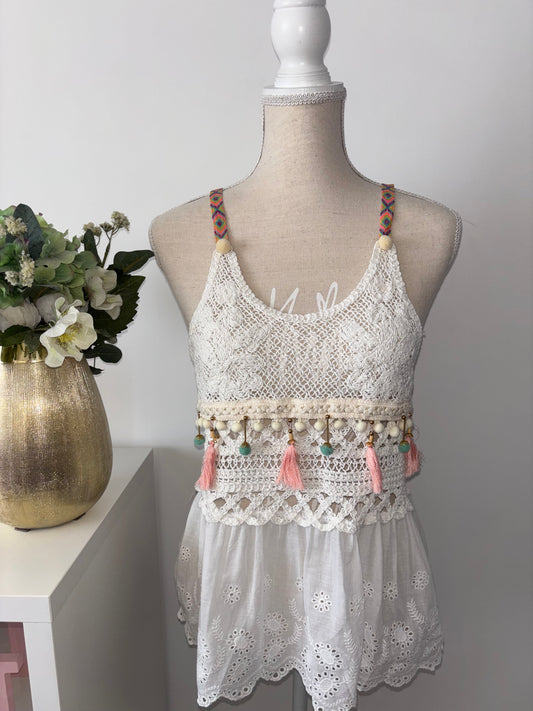 Top boho blanco