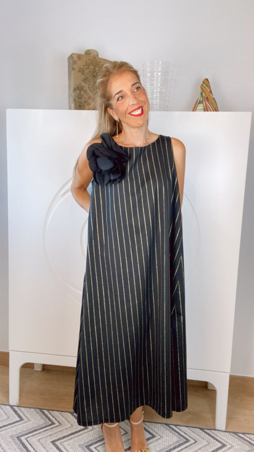 Vestido largo raya dorada