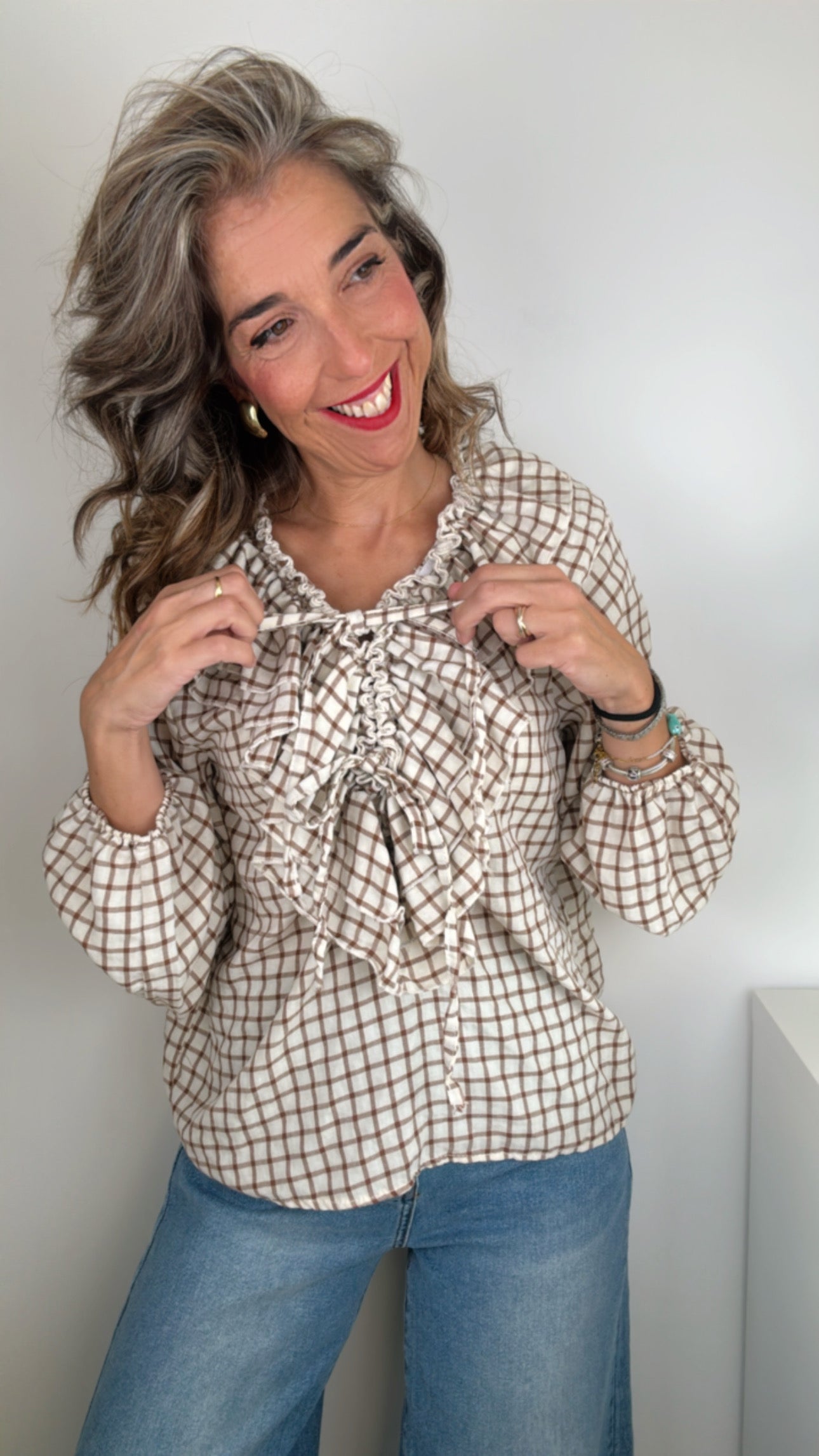 Blusa cuadros marrón