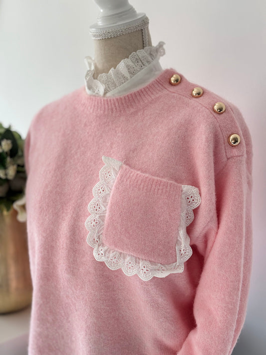 Jersey botones dorados rosa