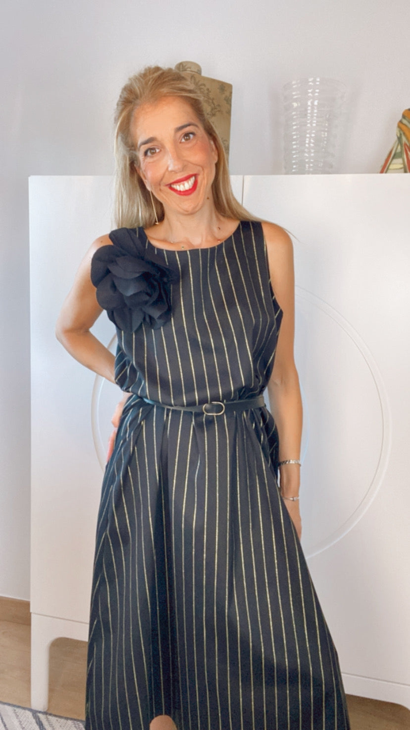 Vestido largo raya dorada