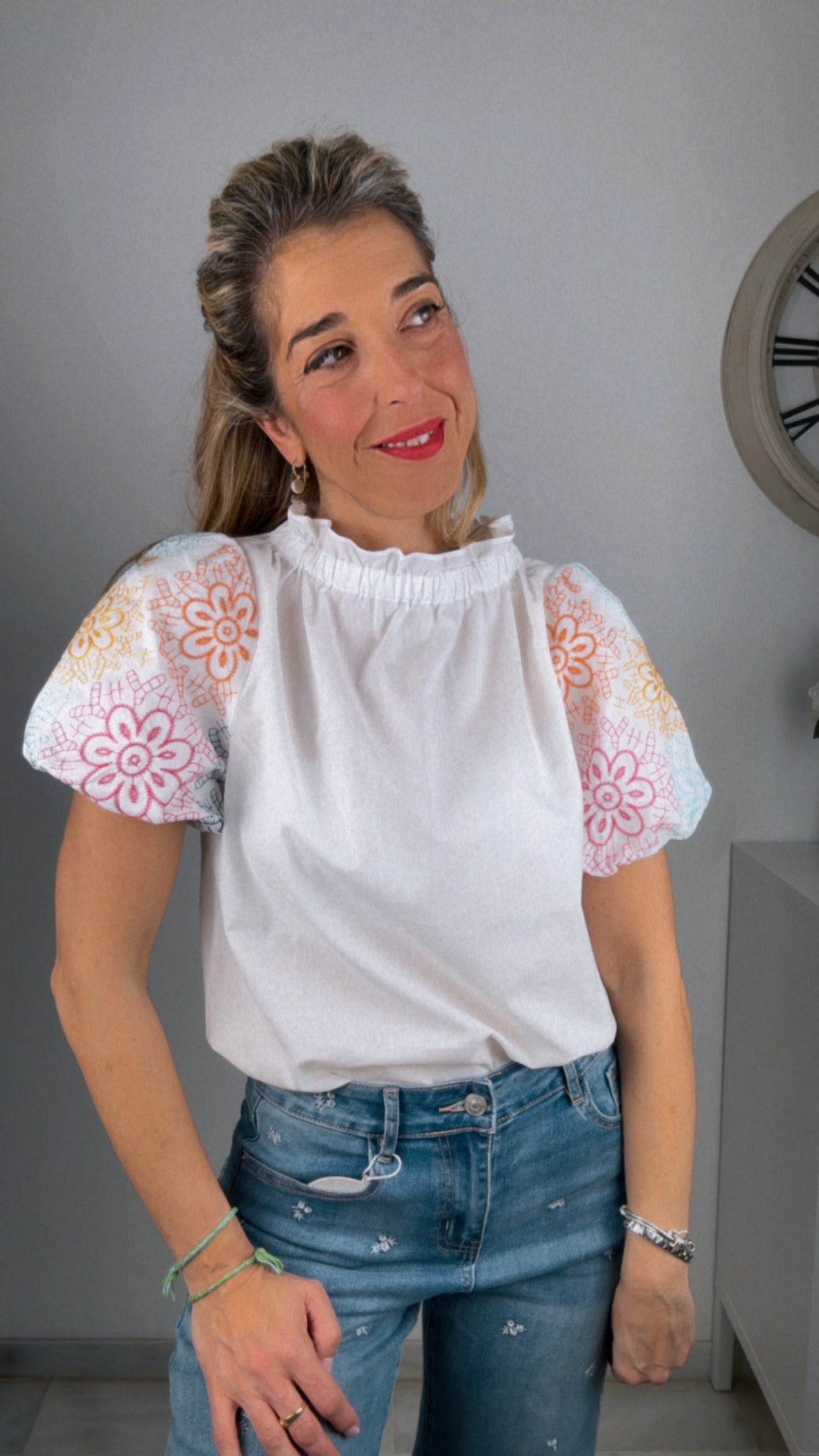 Blusa manga globo multicolor