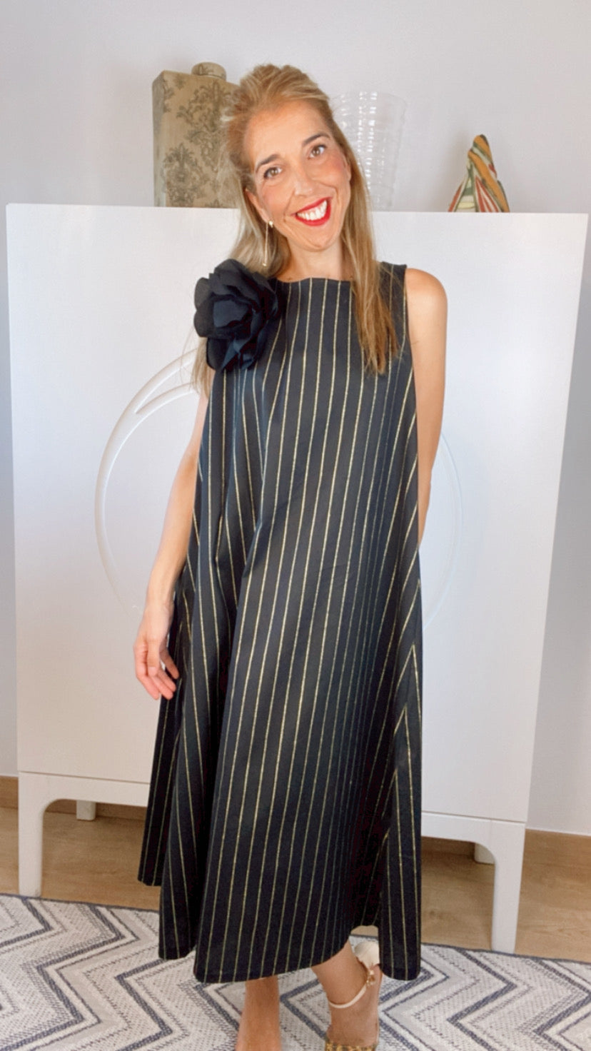 Vestido largo raya dorada