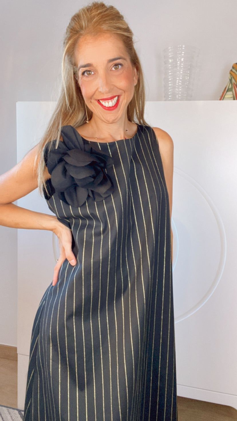 Vestido largo raya dorada