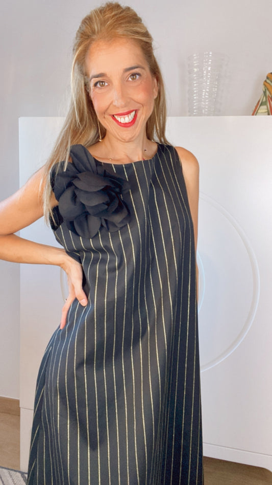 Vestido largo raya dorada