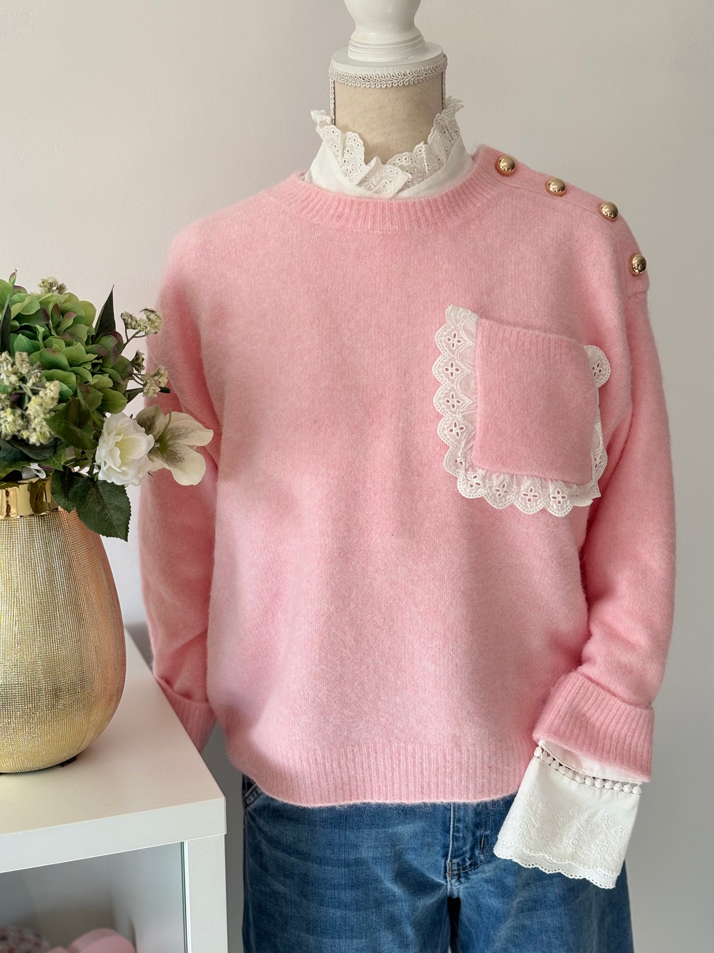 Jersey botones dorados rosa