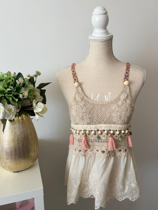 Top boho beige