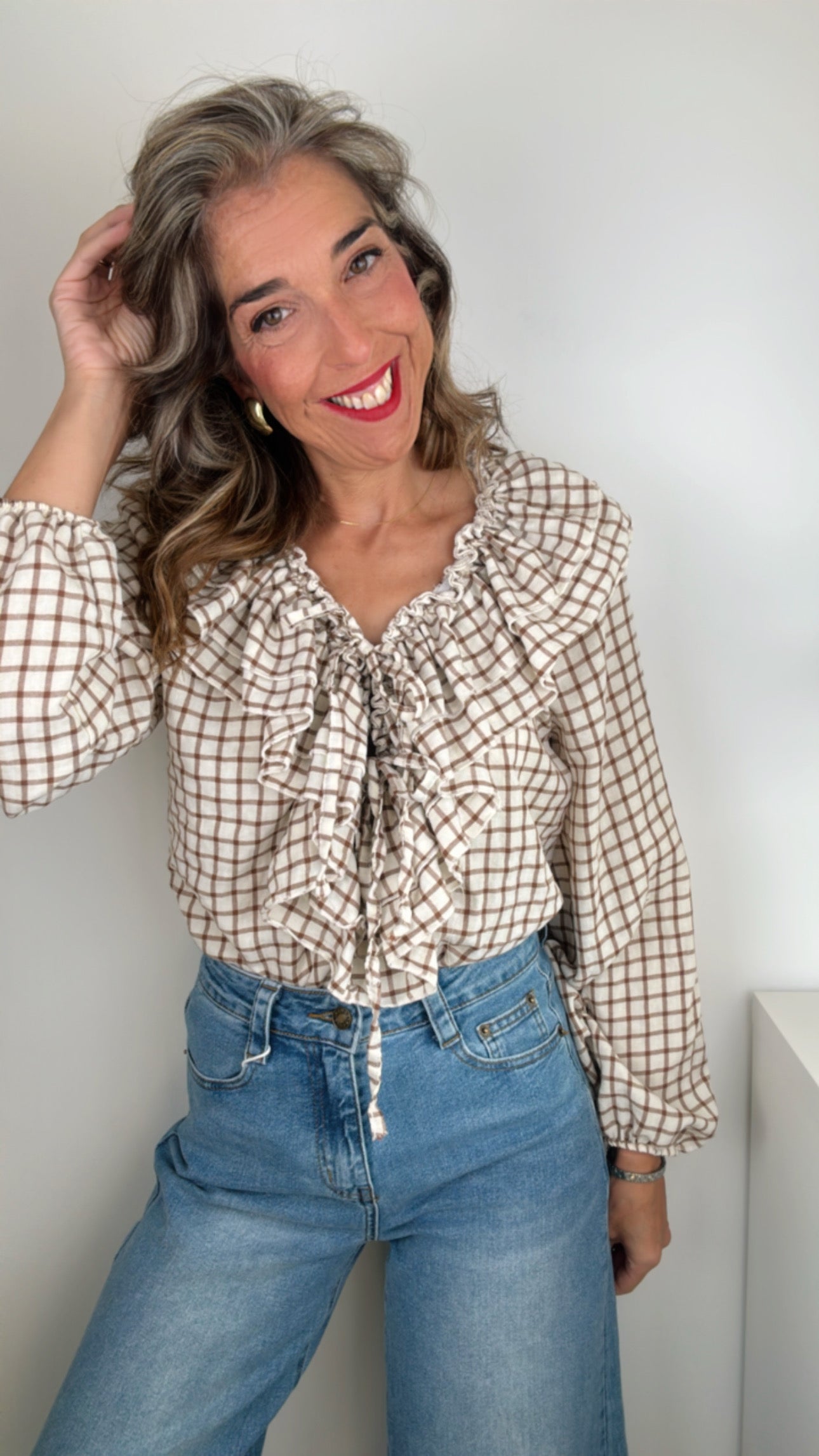 Blusa cuadros marrón