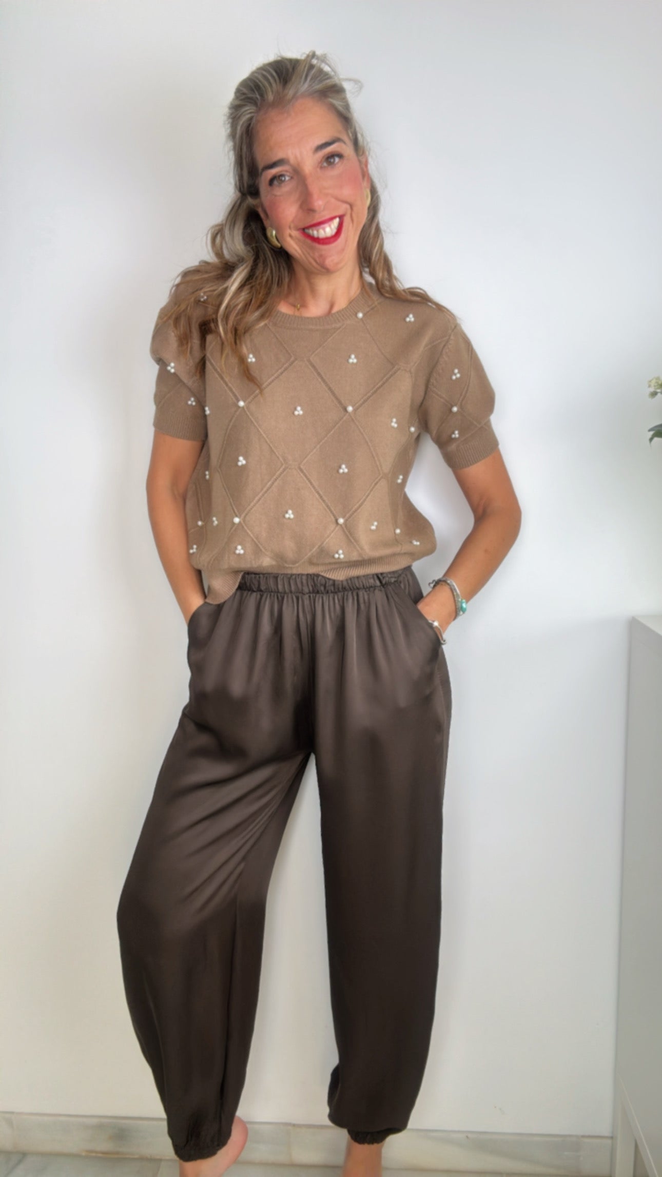 Pantalón fluido bombacho marrón