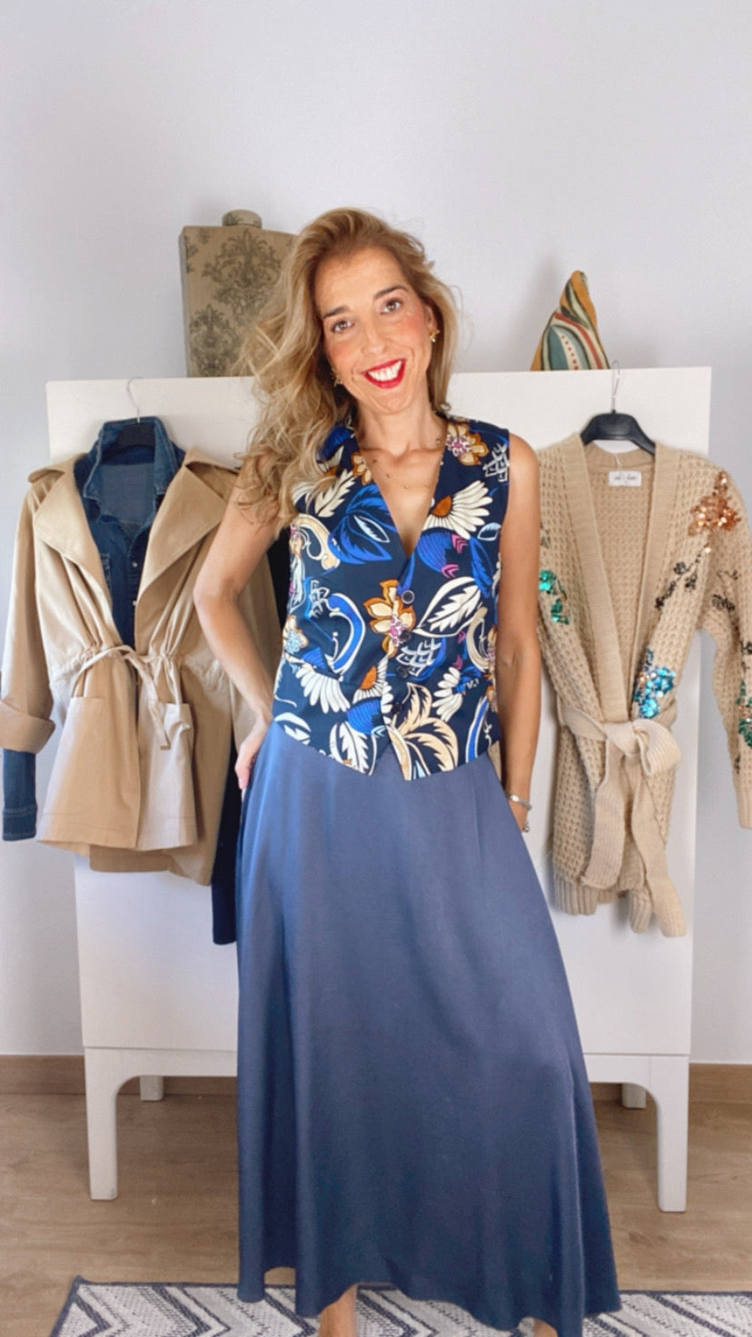 Falda satén azul