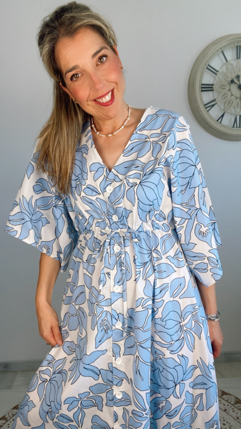 Vestido hojas Azul